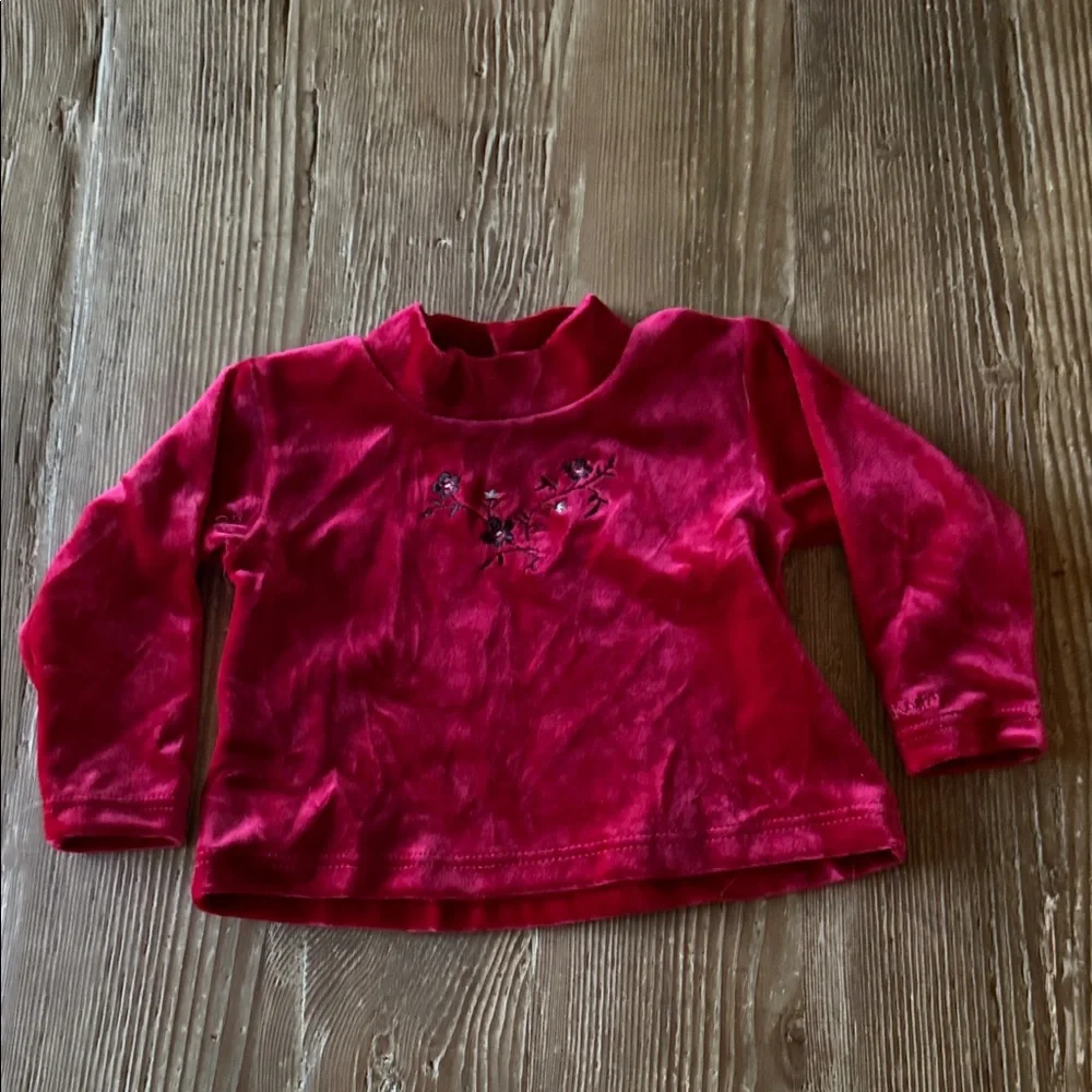OshKosh B'gosh Red velvety Velour Girls pullover with embroidered flowers